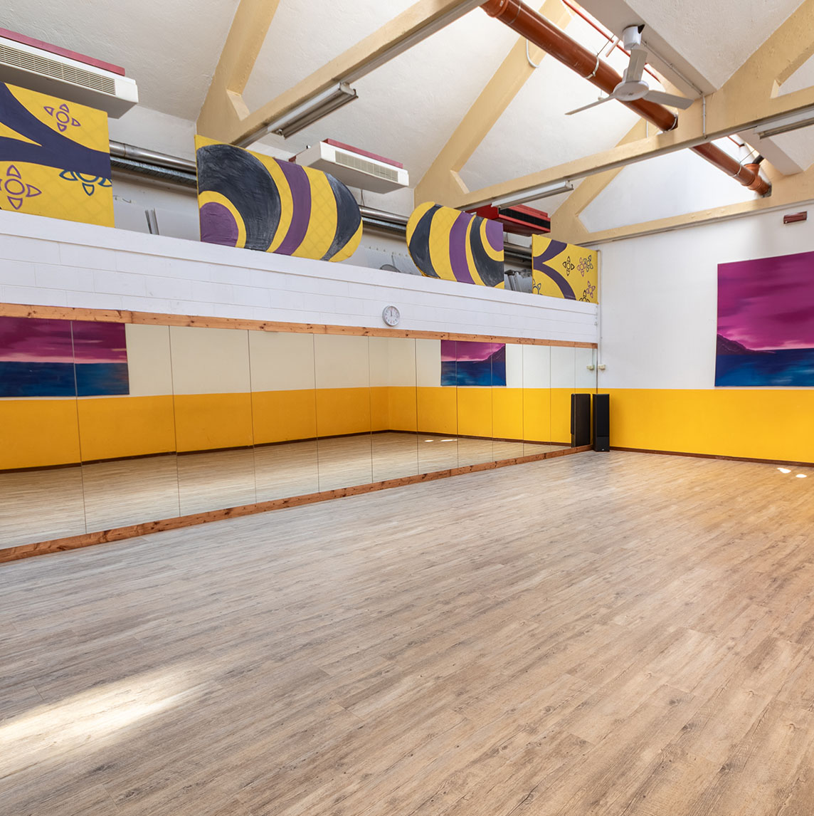 Sala danza con sbarre alla parete
